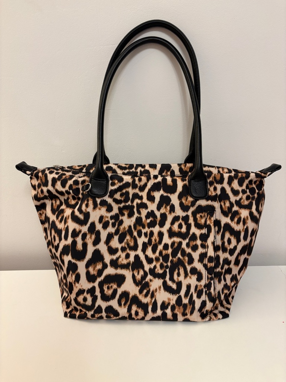 No Boundaries Leopard Print Tote Bag with Black Handles